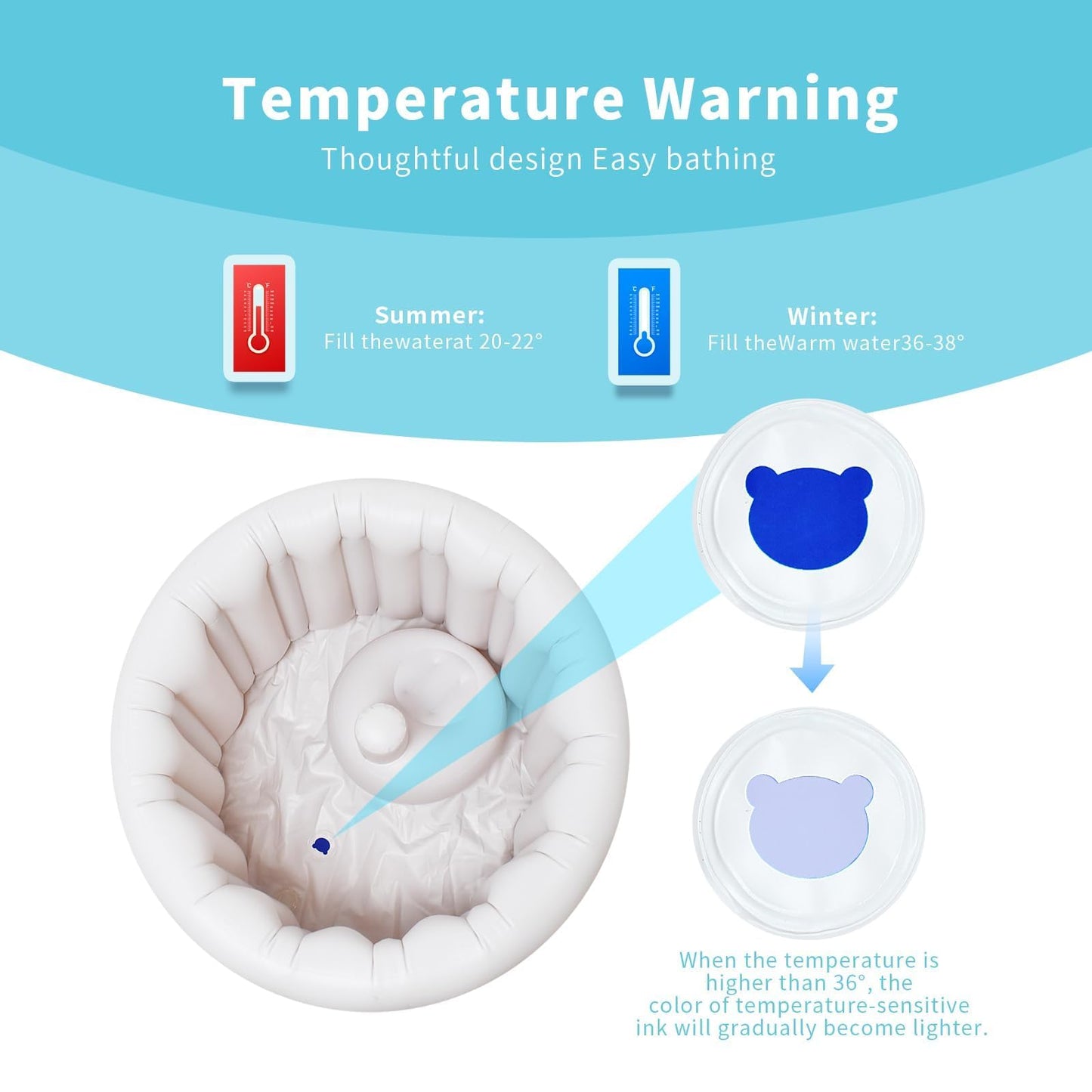 Hantaiwan Asiento inflable de baño para bebé para sentarse XL, bañera suave inflable para 24-36 meses, anticolisión con detección de temperatura, soporte de baño portátil para niños pequeños para el