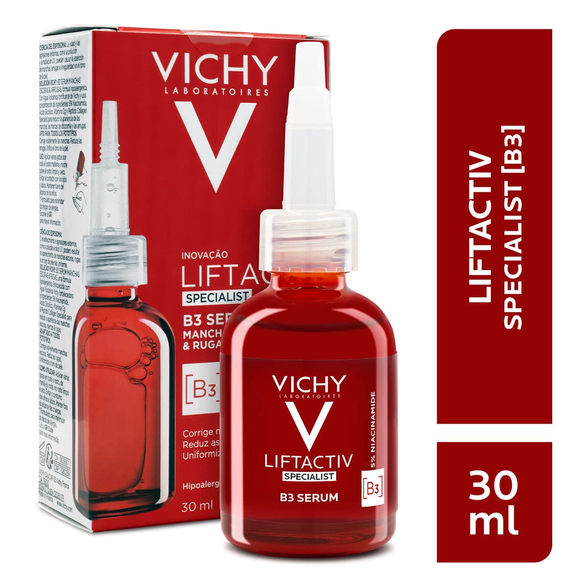 Serum B3 Anti-Manchas Oscuras y Anti-Arrugas Vichy Liftactiv Specialist 30 ml + Minéral 89 - Ácido Hialurónico en suero diario para rostro que fortalece e hidrata la piel