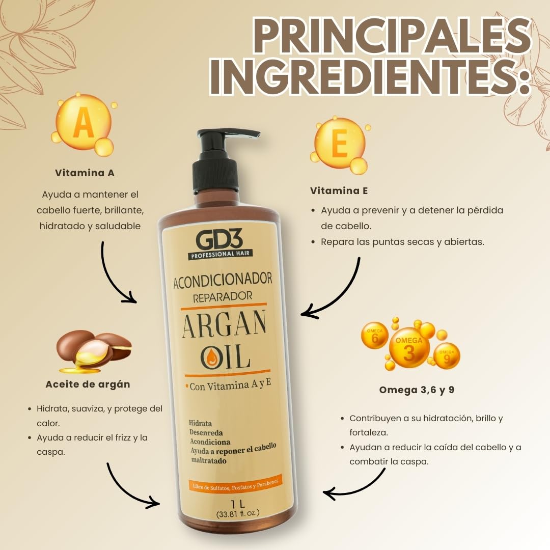 GD3 Acondicionador Reparador con Aceite de Argán 1 Litro