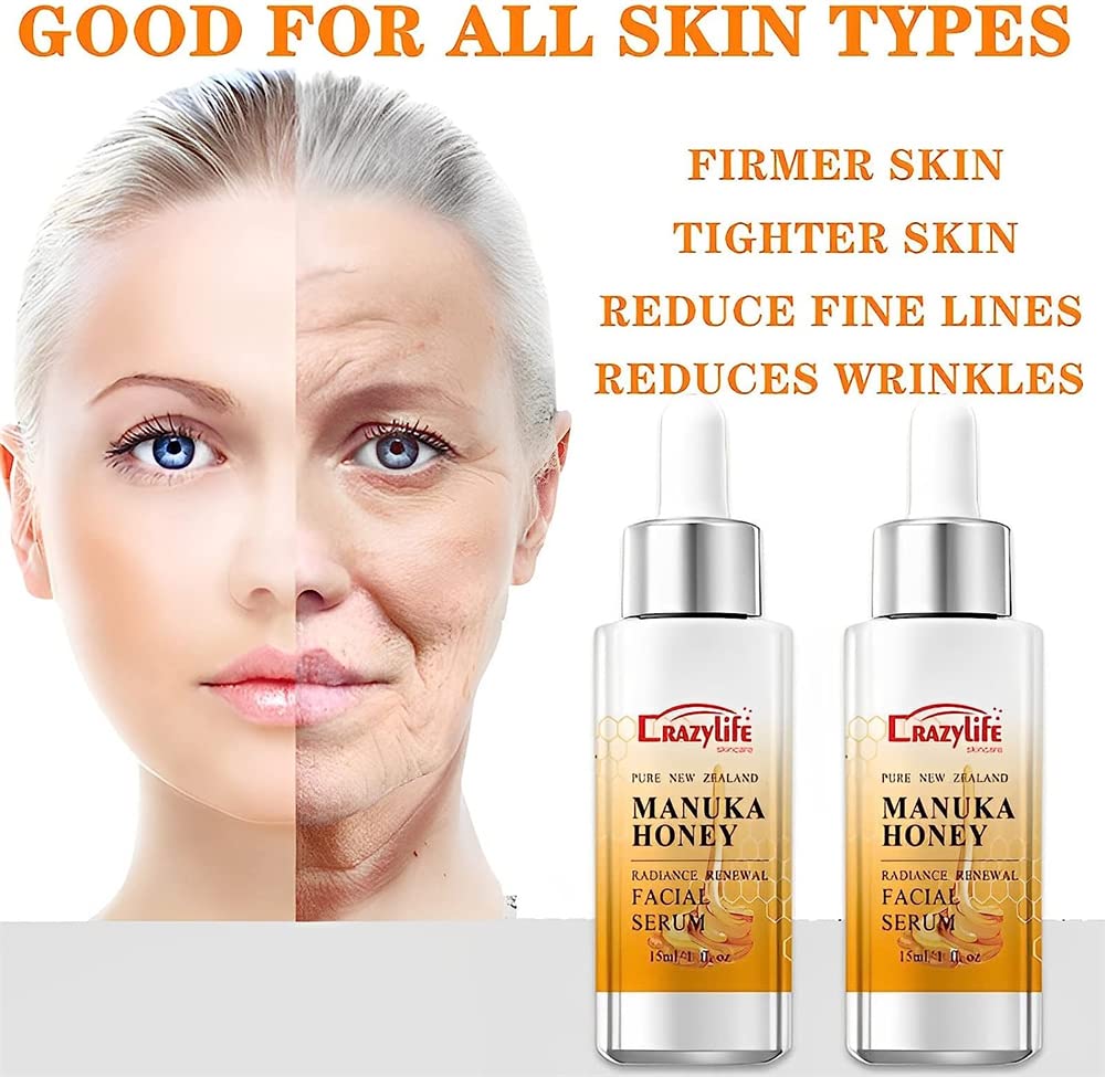 Serum Manuka Honey para Piel Radiante y Sin Arrugas - 2 unidades - Hidratante y Antienvejecimiento - Crazylife Serum Antiedad ideal para pieles maduras.