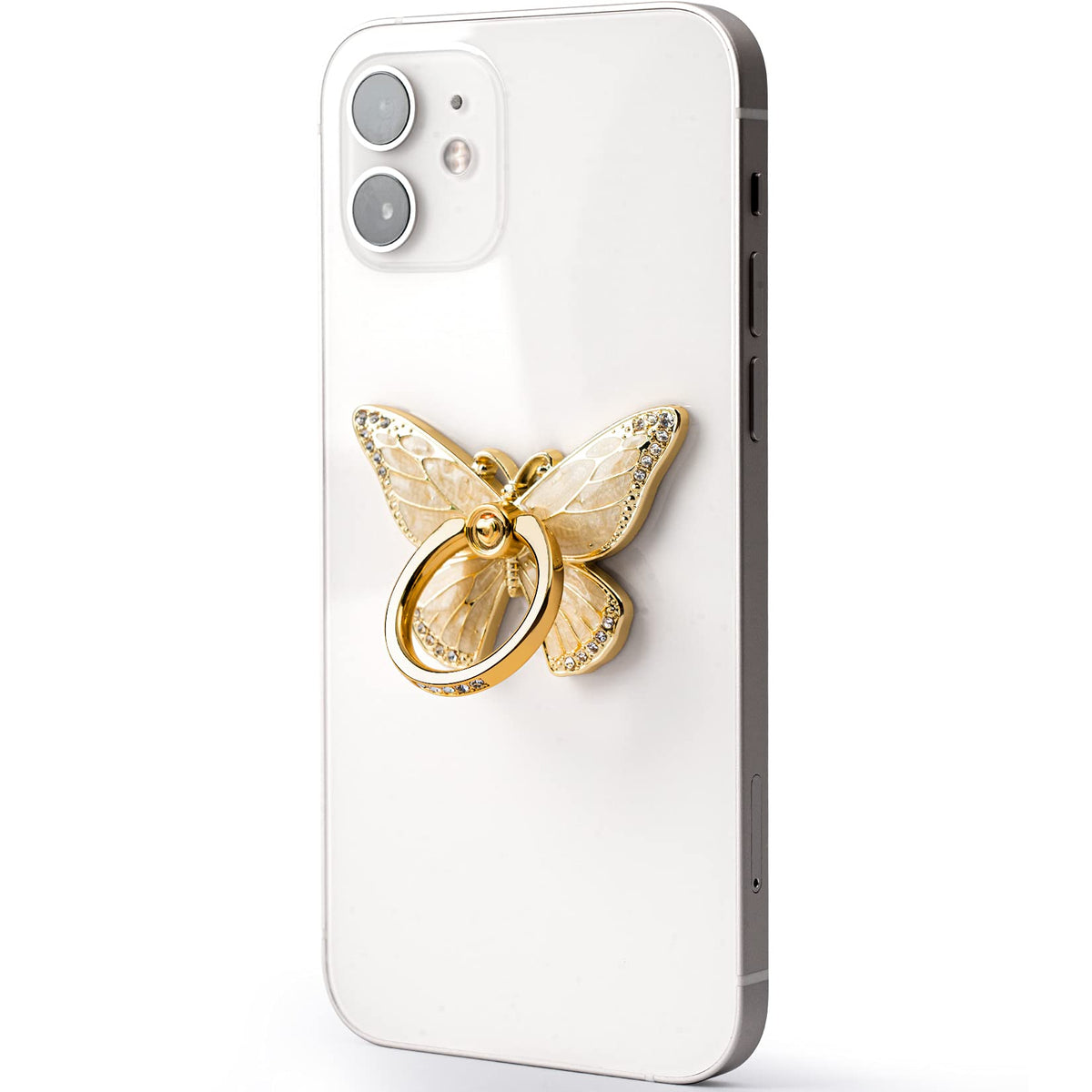 Soporte de Anillo de Cristal Esmaltado con Mariposa Giratoria 360° Para Teléfono Móvil