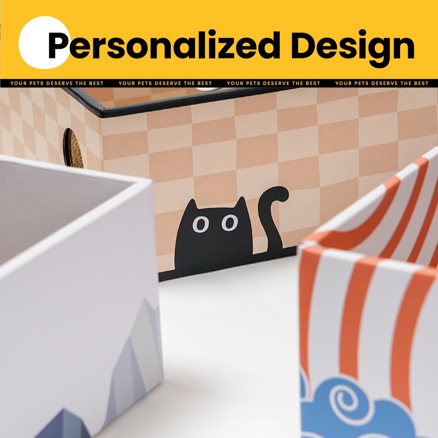 Conlun Caja Rascadora para Gatos con Tablero Rascador para Gatos Portátil De 3 Capas Corrugado para Gatos Juguetes para Gatos Cama De Cartón De Doble Cara para Uso Pesado, Diseño De Orificio