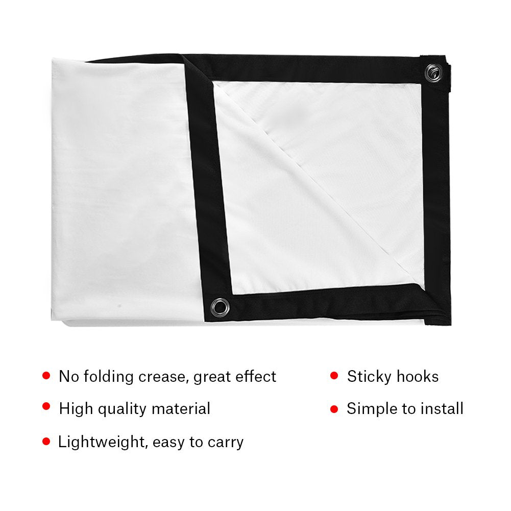 ASHATA Pantalla Portátil para, Tela para, Tejido Cortina para Proyección, Pantalla 16: 9 Plegable Tamaño Seleccionable para Cine en Casa Oficina(120 Inch)