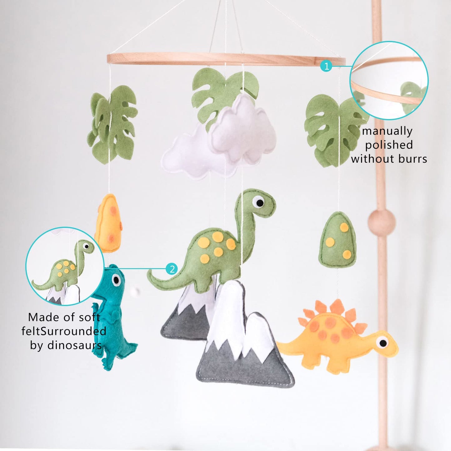 Móvil de Cuna de Dinosaurio Vlokup, Móvil de Cuna Dino, Decoración Neutral de Móvil para Guarda-Play, para Bebé Niño y Niña