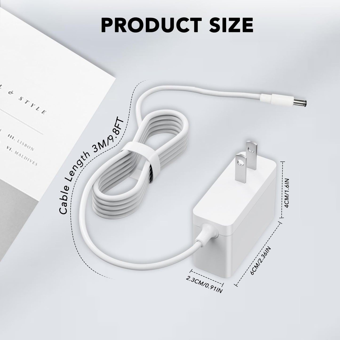 Cable de alimentación compatible con cámara de seguridad inteligente Kasa EC70 EC71 KC410s Pan/Tilt para TP-Link Tapo C100 C200 C310 TC60 TC70 Monitor de bebé y mascota Adaptador de CA de 9 V