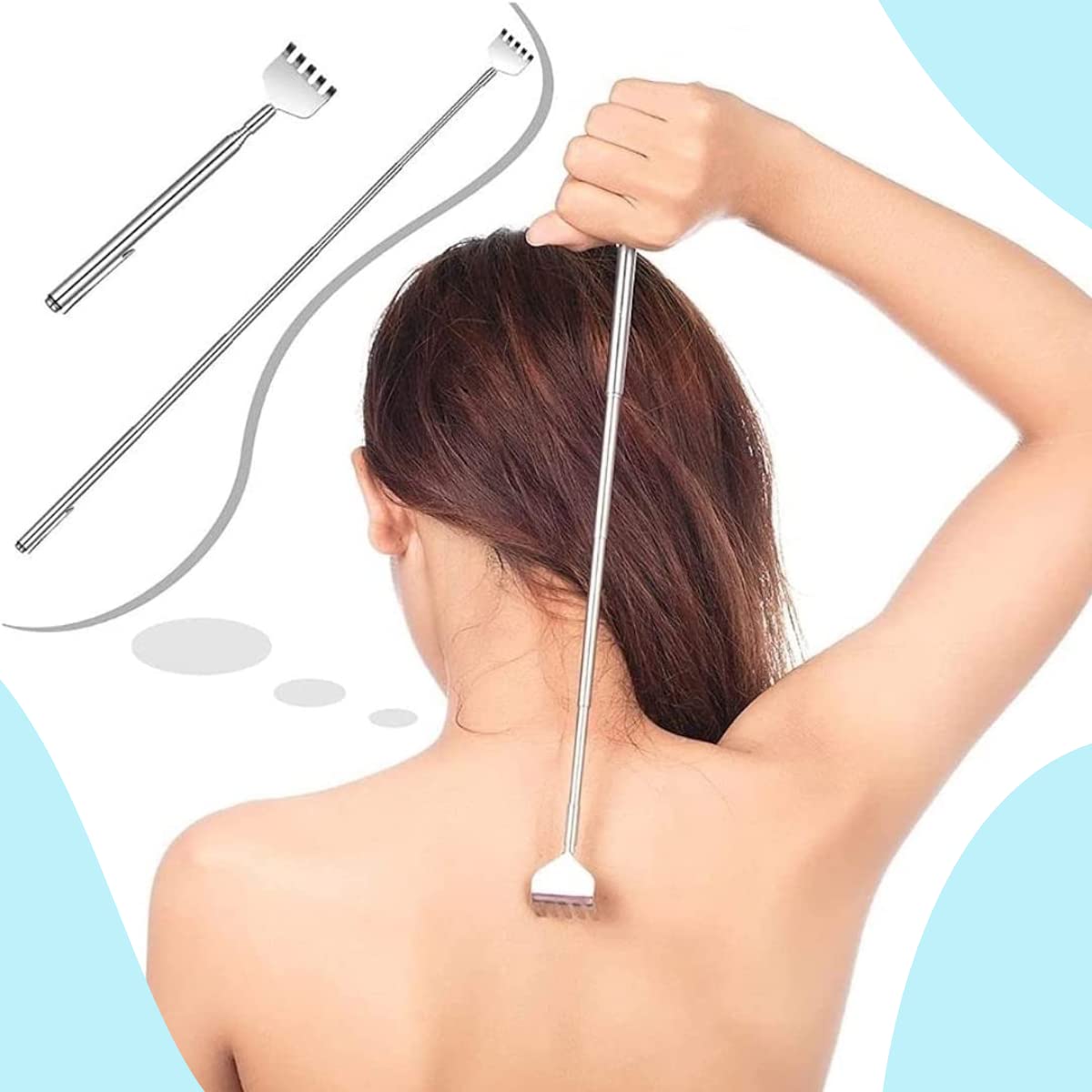 Manita Rascadora Extensible Mano De Metal Para Rascar 1pz Rascador de espalda de acero inoxidable con mango telescópico para guardarlo y llevarlo a todos lados. Manita para espalda.