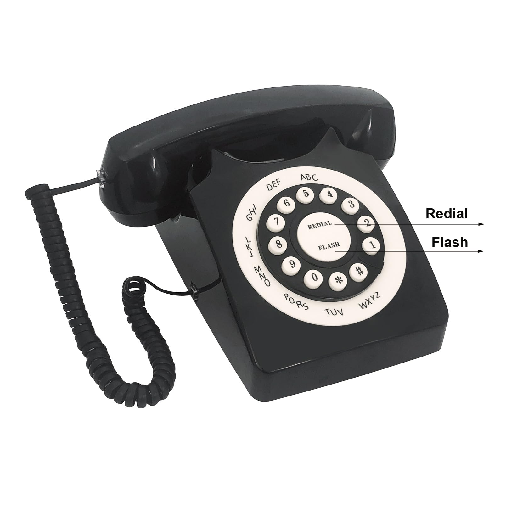 TelPal Teléfono Fijo, Retro, Vintage, Teléfono Antiguo para el Hogar y la Oficina, Teléfono de Línea para el Hogar, Regalo para Personas Mayores (negro)