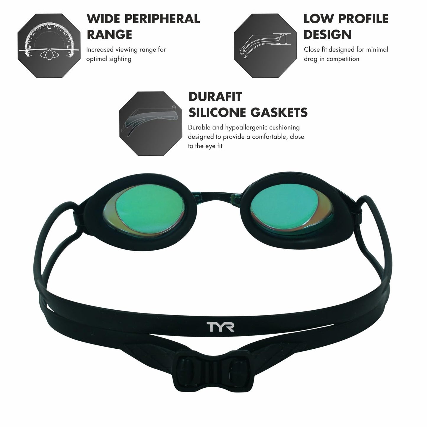 TYR Negro Hawk Racing anteojos Espejo, Negro, Dorado, (Gold Metal Rainbow Black), Una Talla