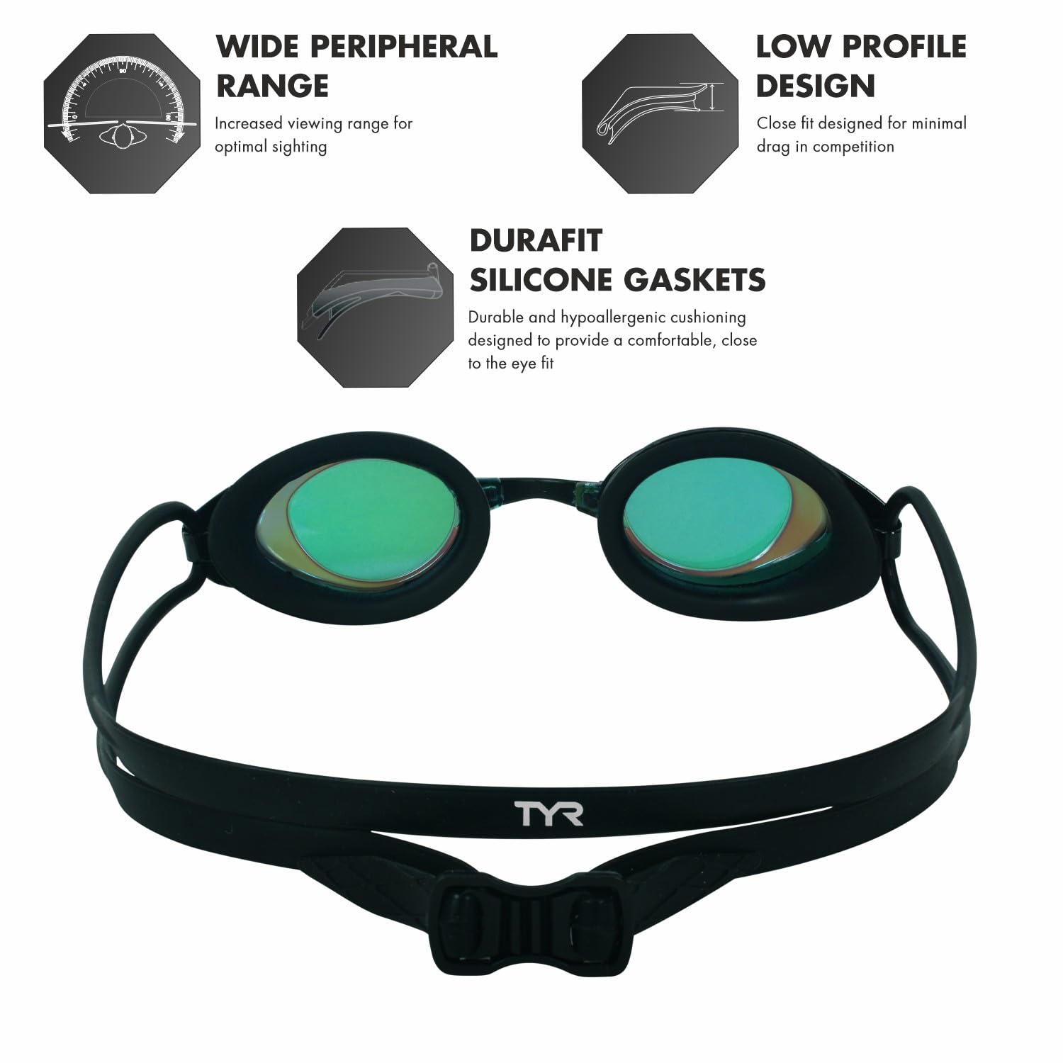 TYR Negro Hawk Racing anteojos Espejo, Negro, Dorado, (Gold Metal Rainbow Black), Una Talla
