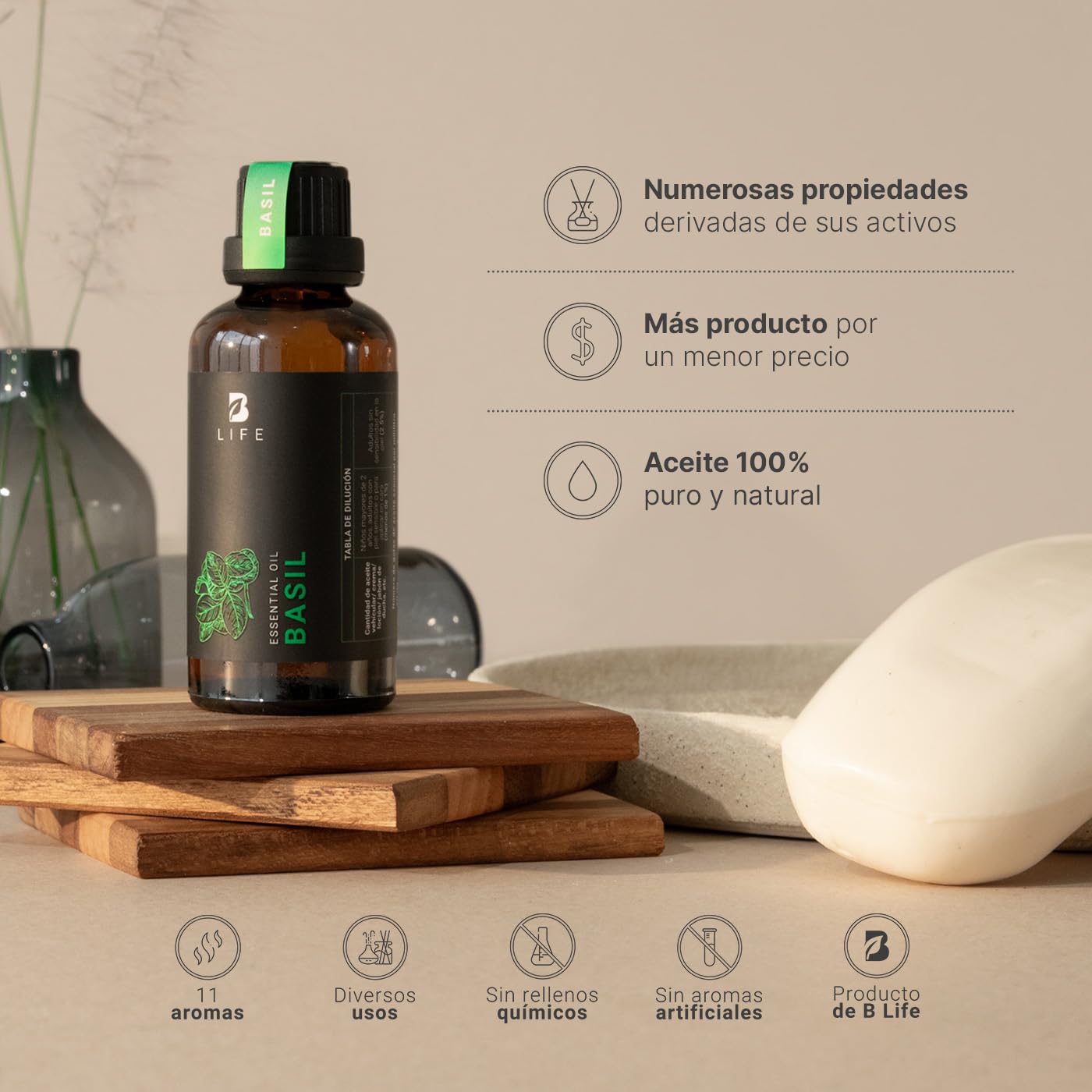 Aceite Esencial B Life Albahaca Aromalogía 50 ml Ingredientes Puros y Naturales