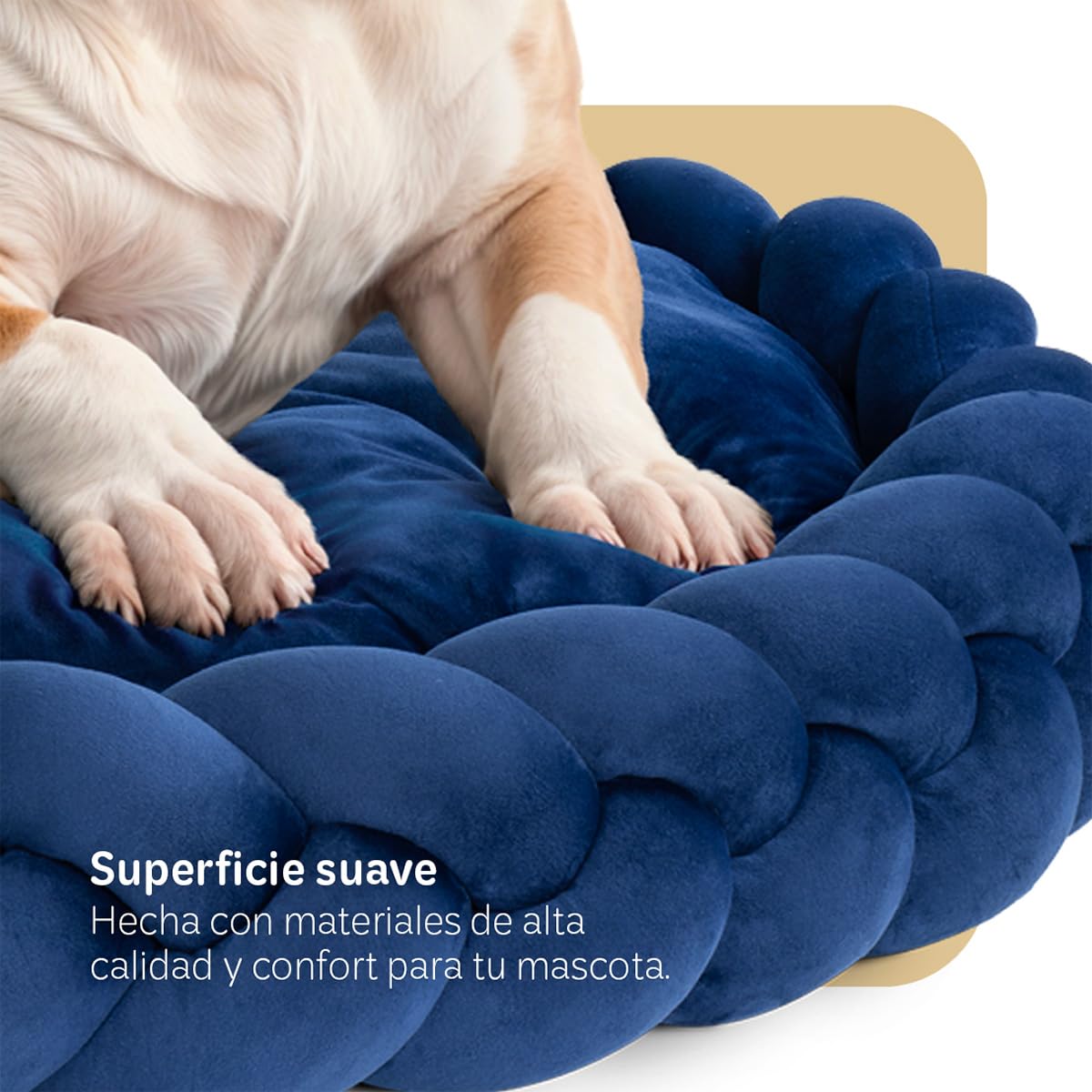 Cama Redonda Esquimal Azul Marino Mediana Trenzada y Lavable para Perro y Gato