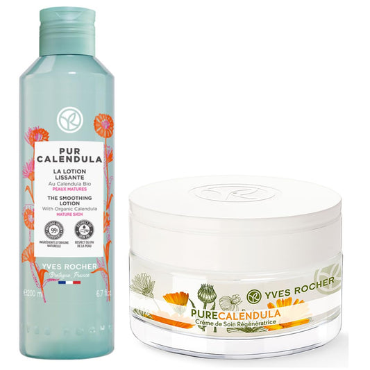 Yves Rocher Set PURE CALENDULA: Loción Facial Alisante (200 ml) + Crema Facial Día/Noche Regeneradora (50 ml)