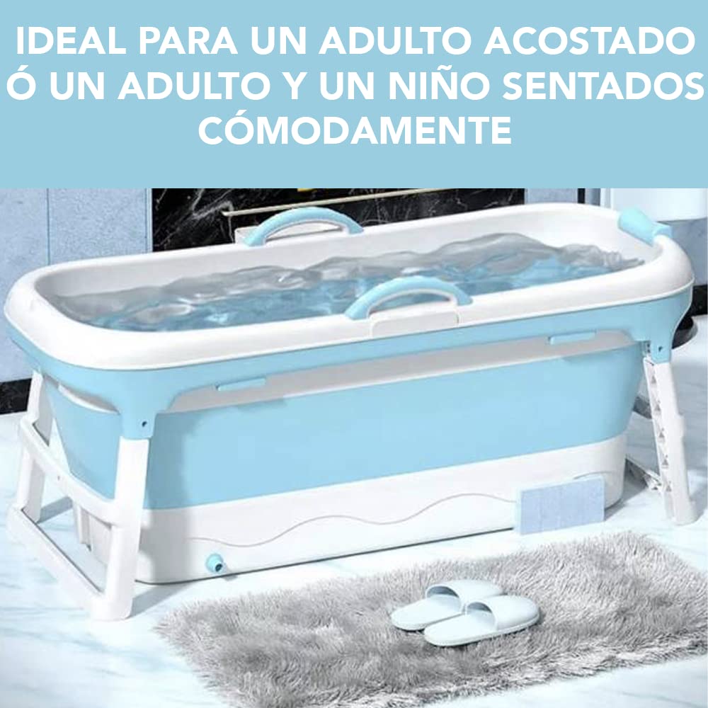 LURKO Tina de Baño Adulto 1.5 m, Plegable con Doble Drenaje y 2 Cojines
