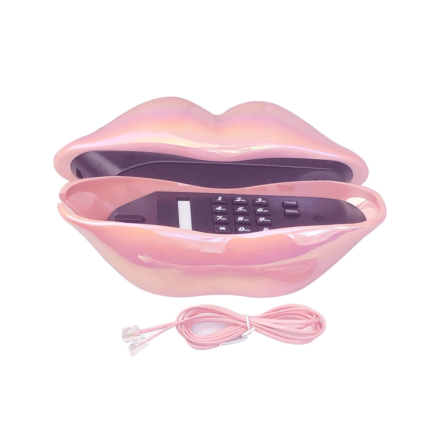 Benotek - Teléfono de labios rosados, juego de teléfono fijo con cable para oficina en casa, hotel, divertido y lindo teléfono de boca para fotografía, decoración de fiesta y regalo novedoso
