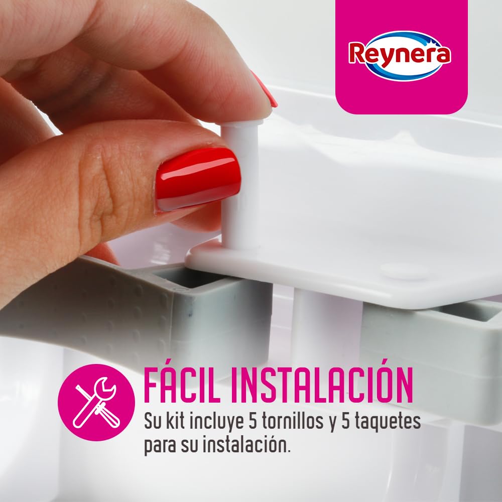 Colgador Reynera, Organizador de Escobas y Trapeadores con 5 Espacios y 4 Ganchos para una Organización Impecable.