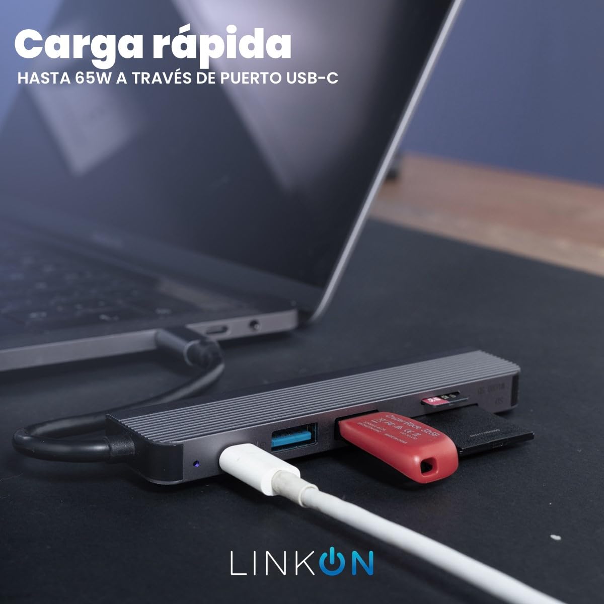 LINKON - Hub USB C Adaptador USB a Tipo C HDMI 4K, Ethernet Red RJ45 100Mbps, 2 Puertos USB 3.0, Carga Rápida 87W PD, Docking Station, Adaptador de Red (6 en 1)