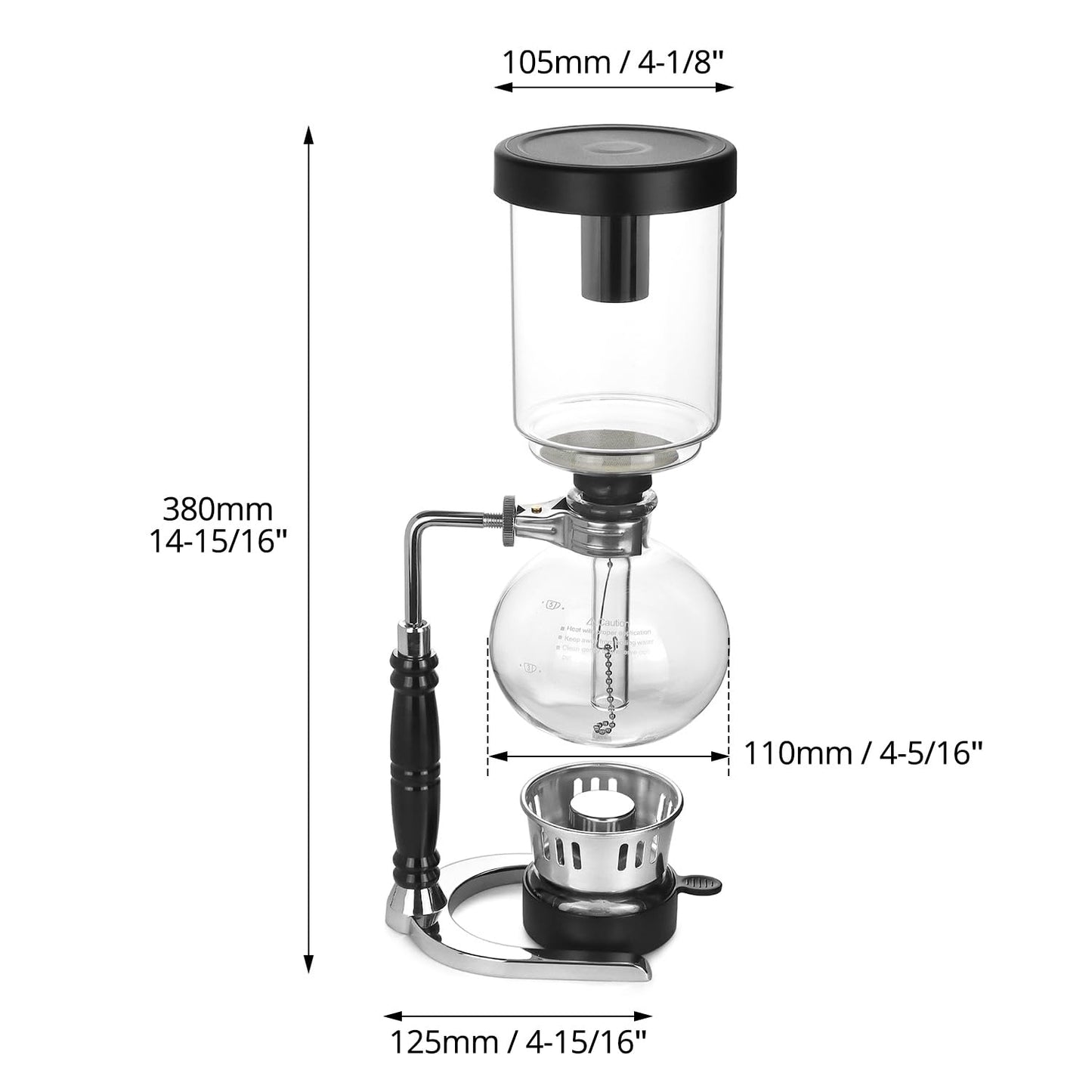 Cafetera de Sifón QWORK Borosilicato Transparente con Abrazadera Regulable