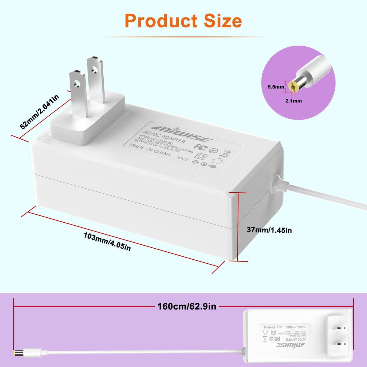 Adaptador de Fuente de Alimentación MIWISE Blanco Enchufe de EE. UU. para COB LED Strip y Cámara CCTV