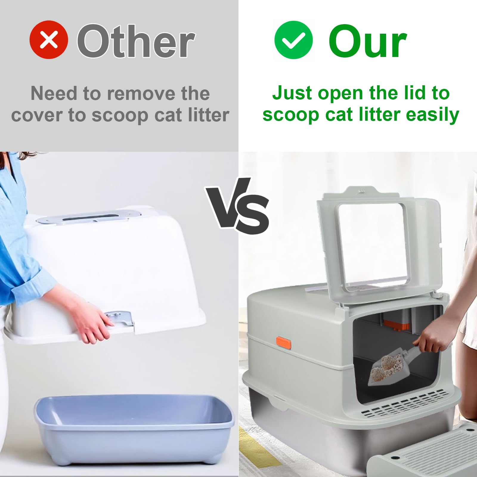 GOYJOY - Caja de Arena para Gatos Acero Inoxidable con Tapa Metal Cerrada XL extraíble Cubierta