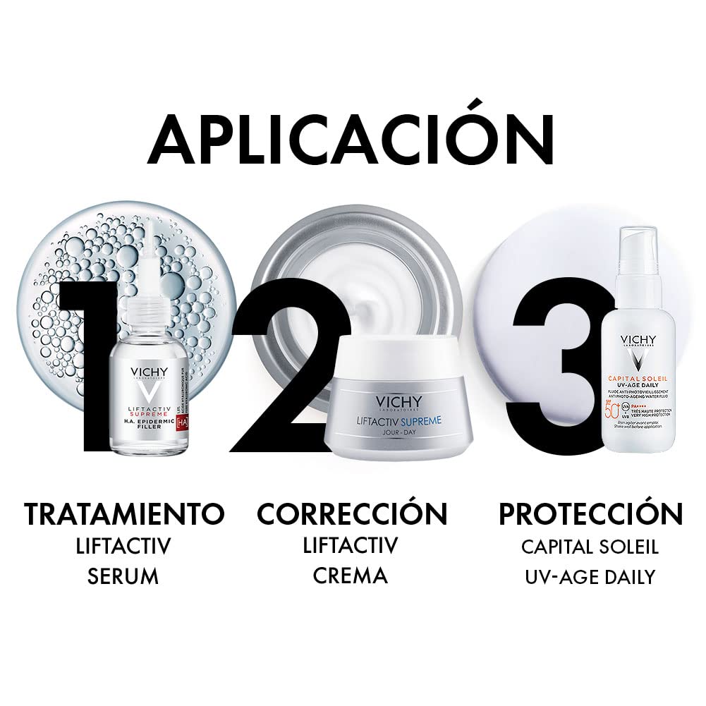 Kit Anti-Arrugas HA Filler: Serum Liftactiv HA Filler 30 ml+ Crema Liftactiv Supreme anti-arrugas efecto lifting 50 ml+ Protector Solar Fluido anti-arrguas Capital Soleil UV Age 50 ml