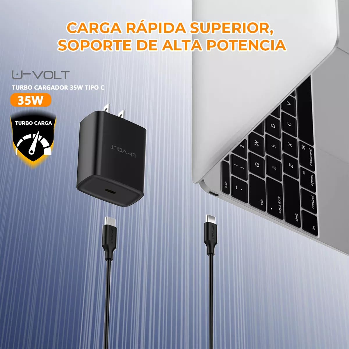 Genérico Cargador para iPhone 15 y 16, U-Volt. Carga Ultra rapida de 35w USB-C con Cable de 1m. Compatible con iPhone iPad Pro y 10, Samsung, xiaomi, Huawei Mod 2025.