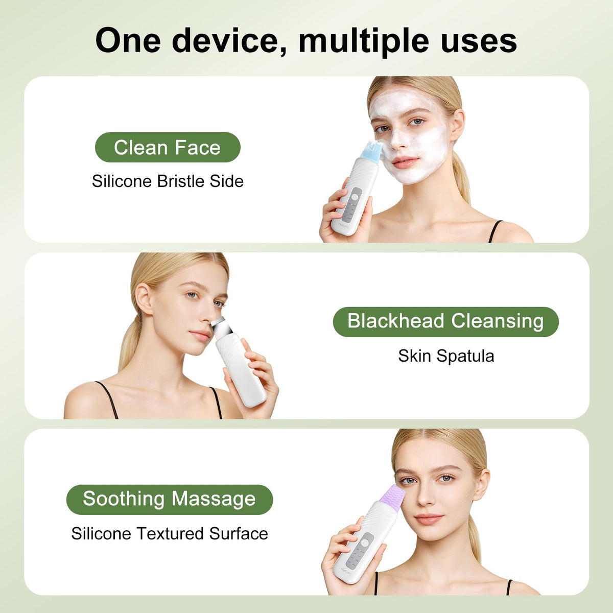 Herramientas para eliminar puntos negros, espátula para limpiar la cara Limpiador de poros de 4 modos con hoja de acero inoxidable 304, recargable tipo C, cepillo facial de silicona, 4 agujas, caja de