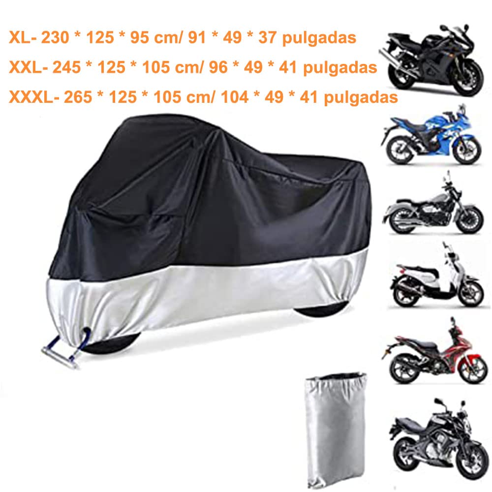 Biula, Funda para Moto, con Protección UV, Negro/Plata, XL
