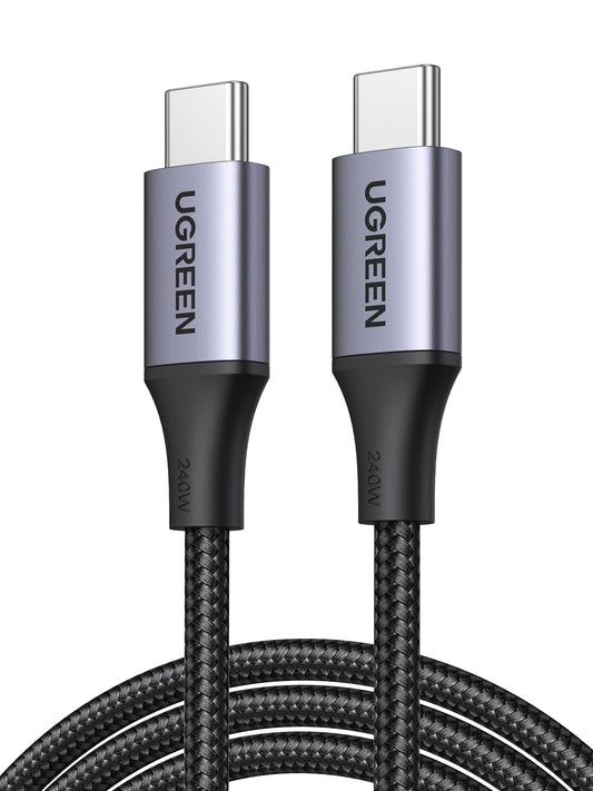Cable USB C a C UGREEN Nylon 240W 5A Carga Rápida Compatible con iPhone 16, MacBook 2024, iPad Pro, Elitebook, Dell XPS, Galaxy S25 Ultra, 2M