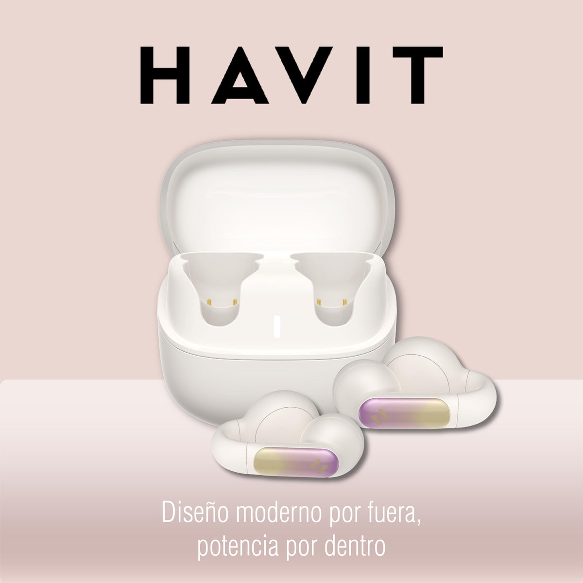 Audífonos Bluetooth havit Beige con Estuche de Carga Openbuds 1