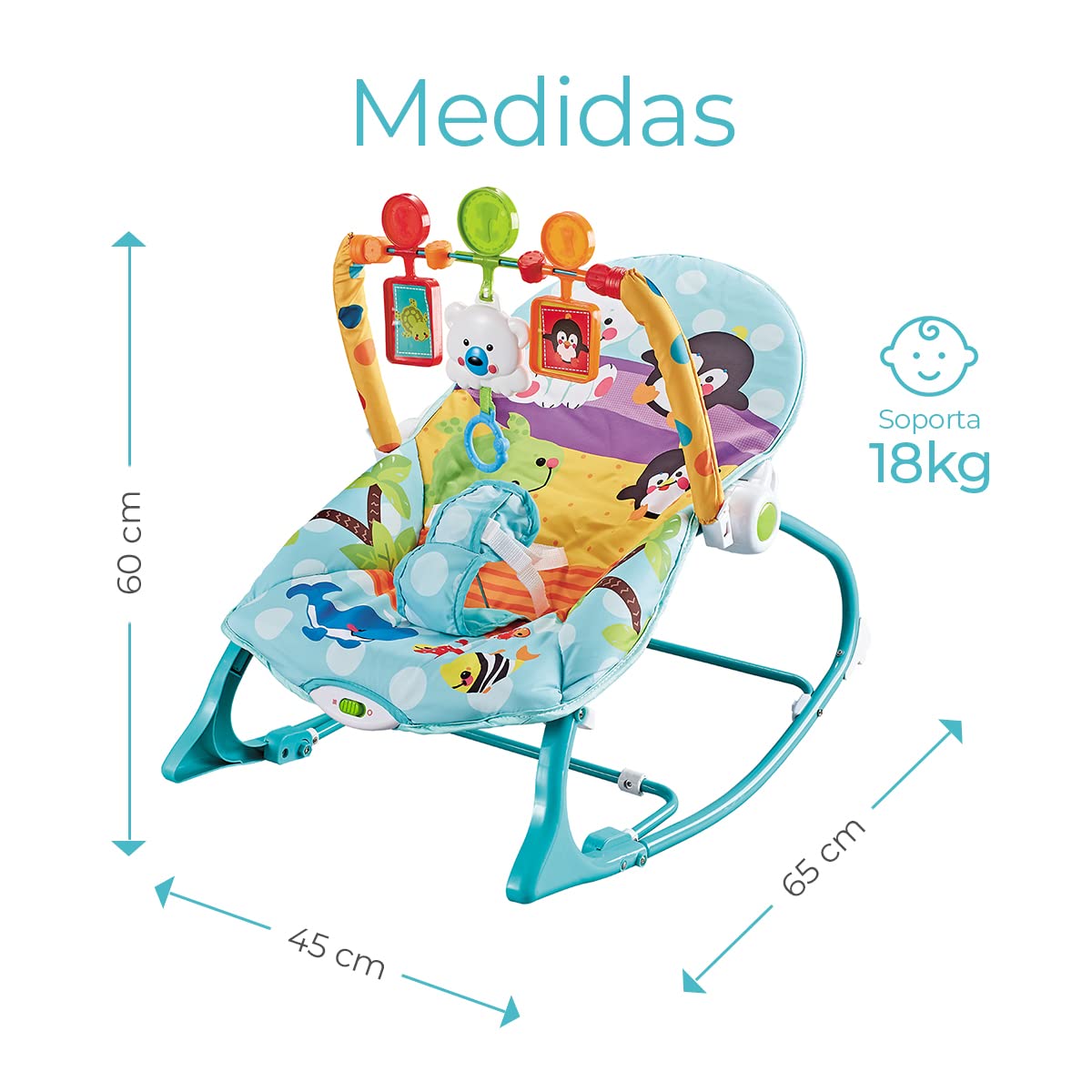 Silla Mecedora Raganet Verde Agua con Barra de Juguetes Desmontable para Bebés y Niños