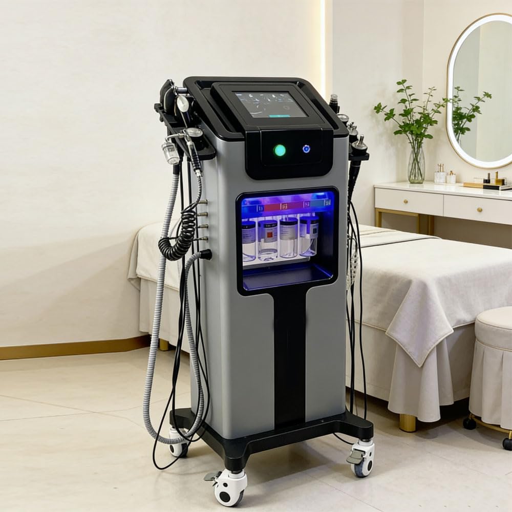 11 en 1 Máquina Facial de Oxígeno de Hidrógeno, Dispositivos de Belleza de Rociador de Pie con Rueda, Diamante Dermoabrasión, Máscara Facial LED,para Mejorar de los Dispositivos de Celulitis