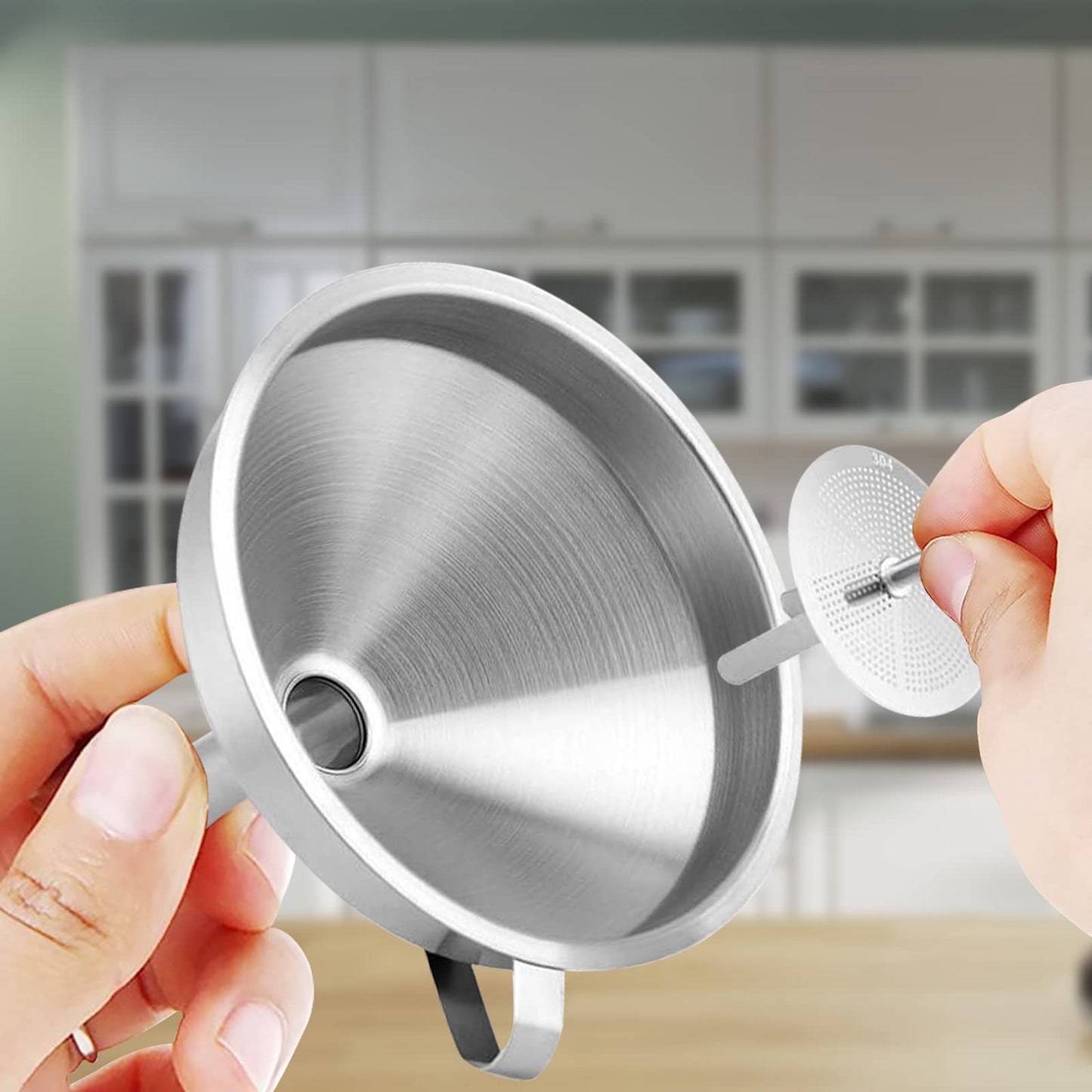 Embudo de Cocina de Acero Inoxidable Metálico con Colador 4.3 Pulgadas