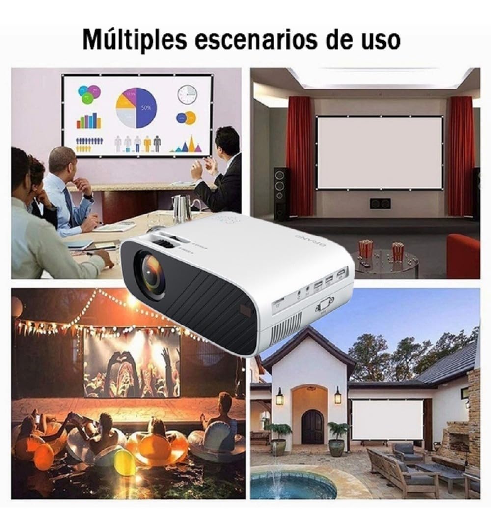Kosiehouse Proyector Portátil Full HD 1080P Proyector de Películas Multimedia de Cine en Casa, Proyectores Compatible con HDMI, VGA, USB, AV, Chromecast, Mini Proyector para TV Box, PS4,Laptop,Game,PC