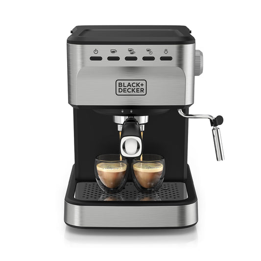 BLACK+DECKER Máquina de Espresso Semi Automática, 20 Bares, Compatible Cápsulas Nespresso y Café Molido, EM0312-0SDLA