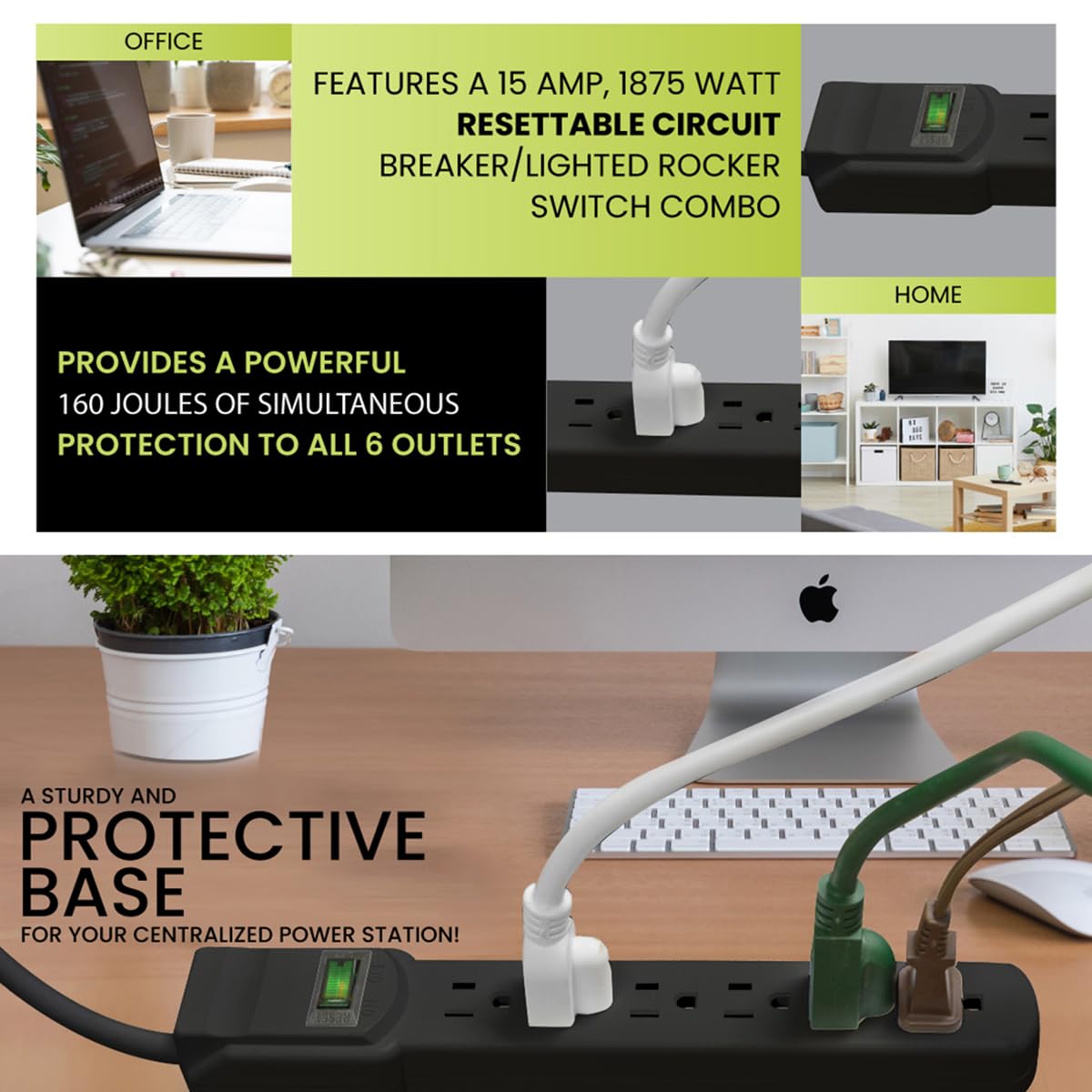 Go Green Power GG-16103MSBK 6 Outlet Surge Protector with 3-Feet Cord