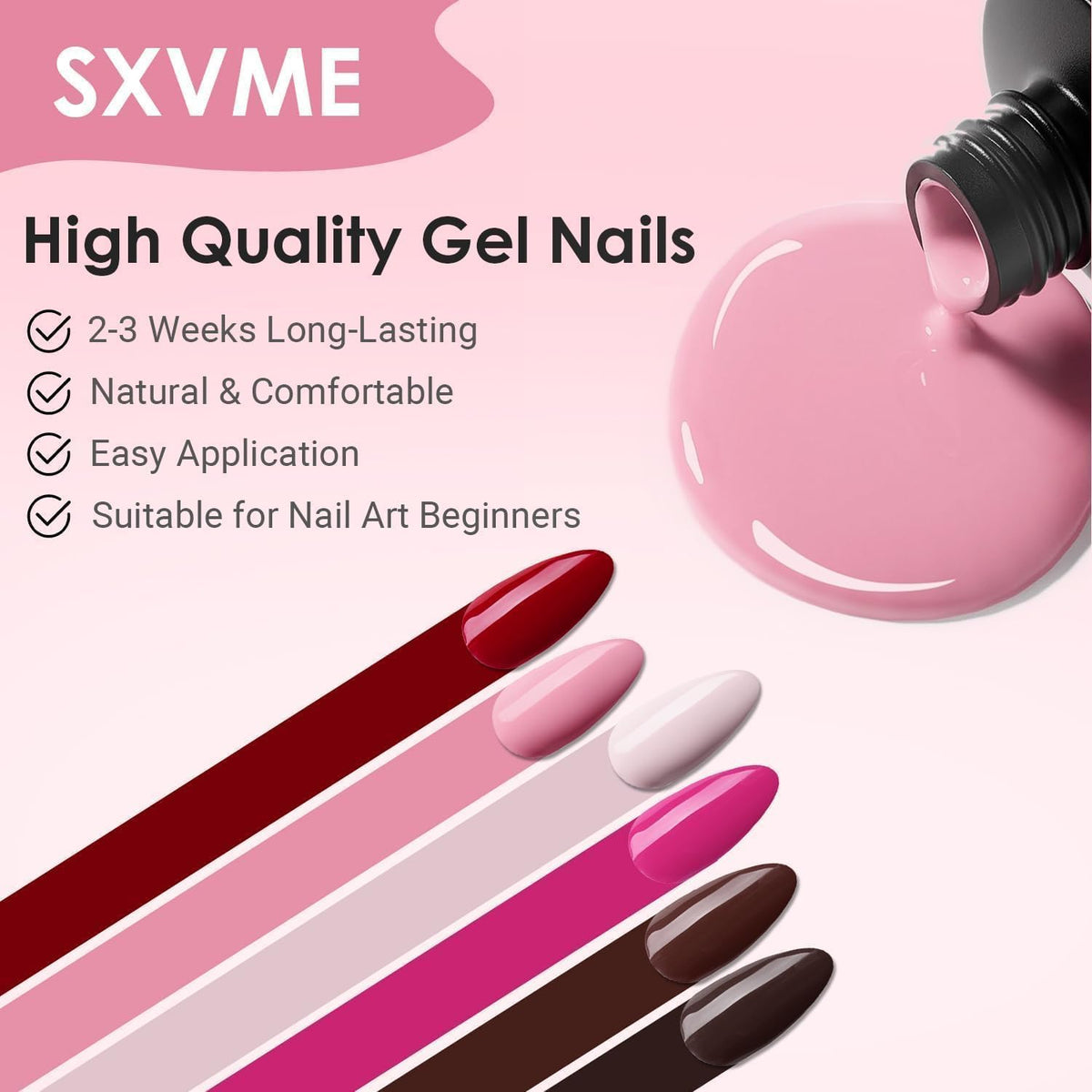 SXVME Uñas postizas cortas almendradas Ombre Press on Nails, uñas postizas cortas degradadas blancas y rosas Press ons, calidad de salón, uñas postizas acrílicas gruesas hechas a mano de