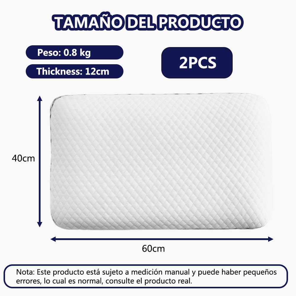 Almohadas Memory Foam con Memoria Ergonómica - 2 Piezas Antiácaros E Hipoalergénico, Microfibras, Memory Foam Pillow Individuales, Almohada Cervical para Dormir de Rebote Lento, Blanco (60x40x12)