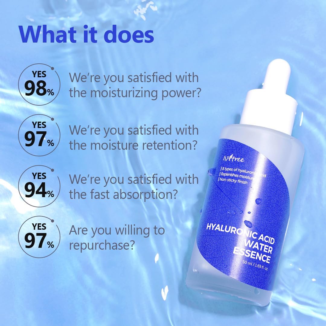 ISNTREE Hyaluronic Acid Water Essence 50 ml, Serum Facial de Ácido Hialurónico para hidratar profundamente la piel