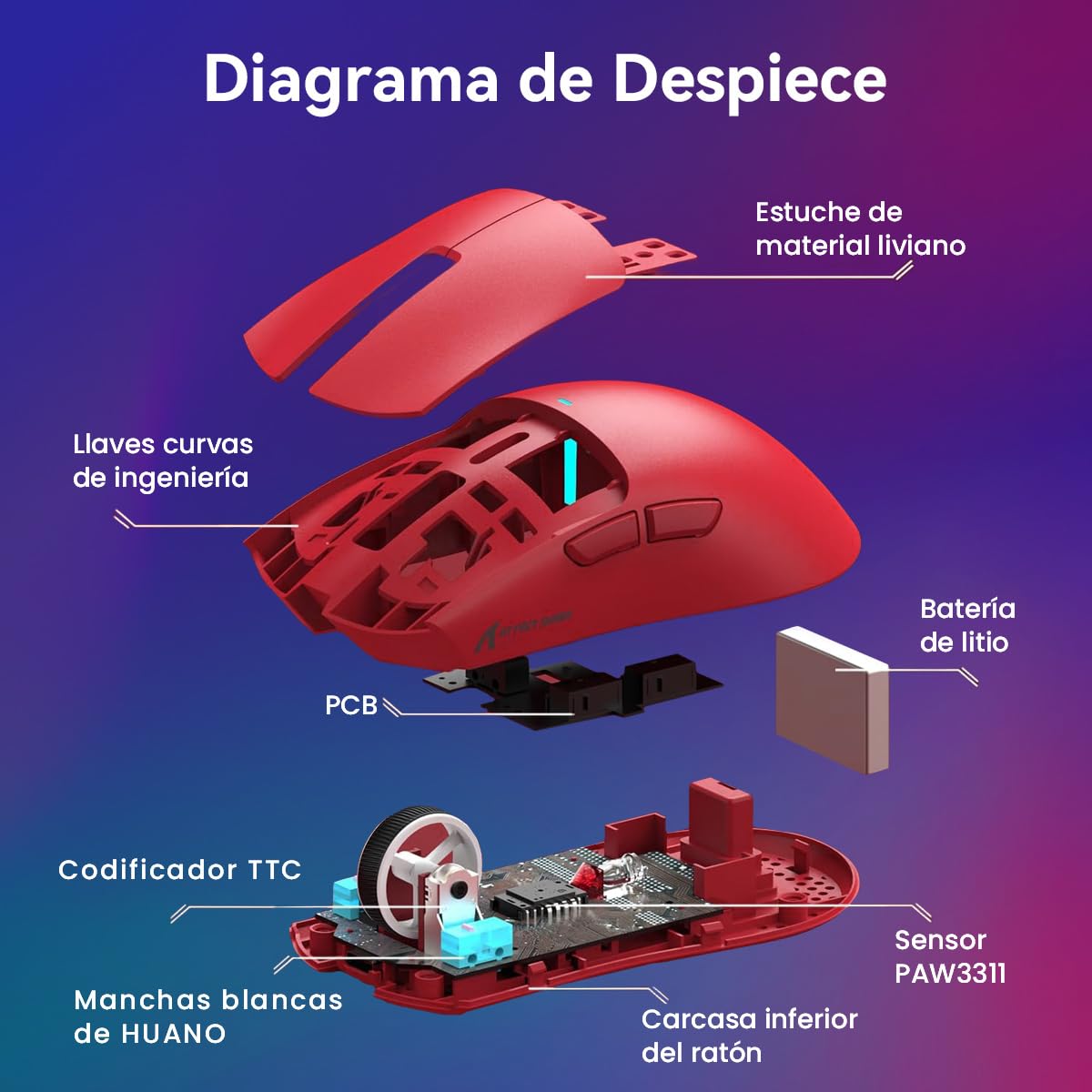 ATTACK SHARK X11 Mouse Inalámbrico con Base de Carga RGB, Mouse Gamer Ultraligero para Juegos, 2.4 GHz/Bluetooth/USB-C de 3 Modos, 24000DPI, 5 Botones programables para PC/Mac