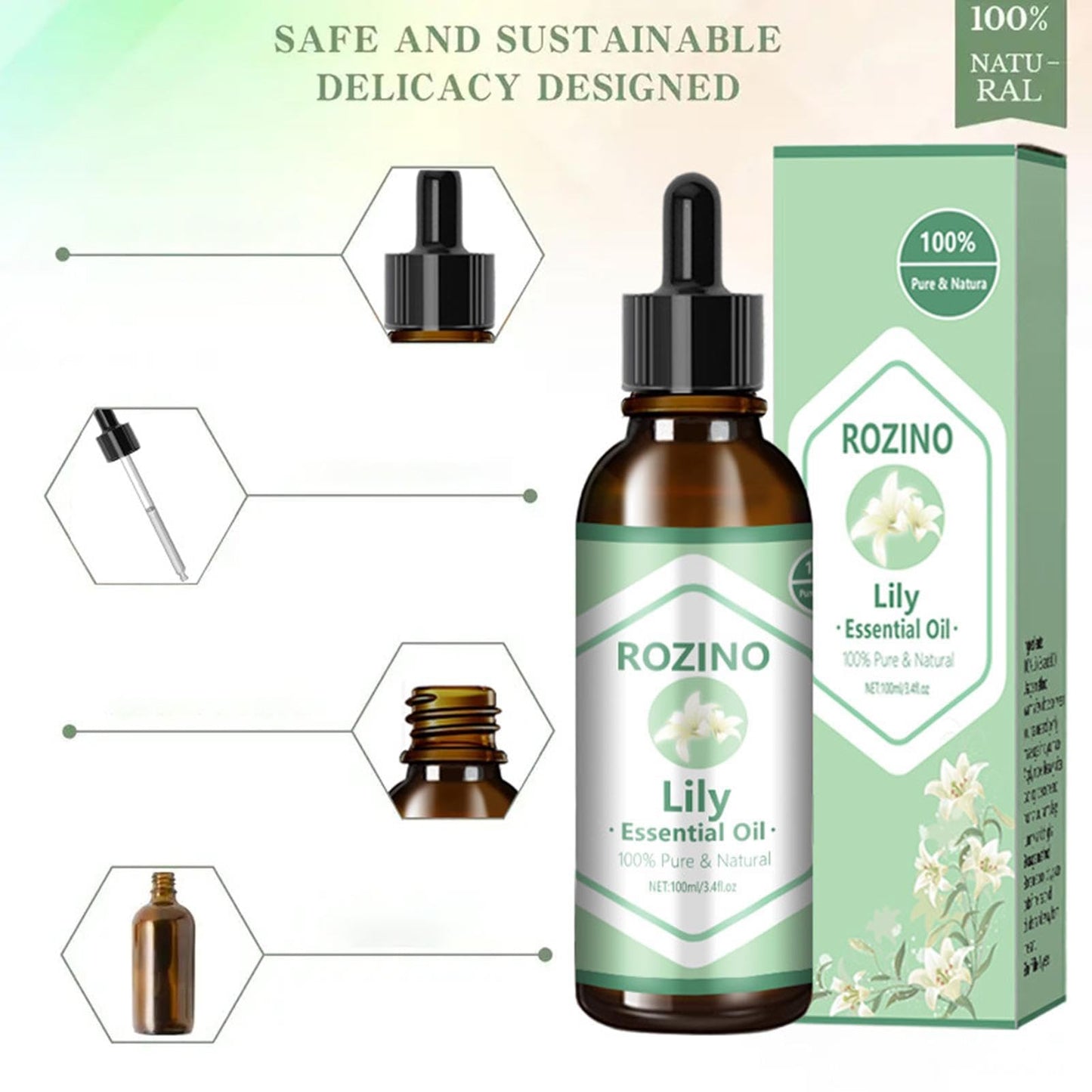 JMEDIC Aceites Esenciales para la Piel | Aceite Esencial de Lirio Natural para la Piel - Aceite de Masaje Corporal Seguro para la Piel hidratante para Estiramiento de la Piel de 100ml