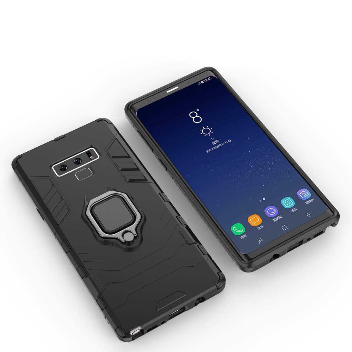 Compatible con Galaxy Note 9 Funda, Anillo Metálico Sujeción Soporte Antichoque Rígido Caja (Funciona con el Montaje de Coche Magnético) Doble Capa Sólido Case Carcasa para Samsung Galaxy Note 9 (Negro)