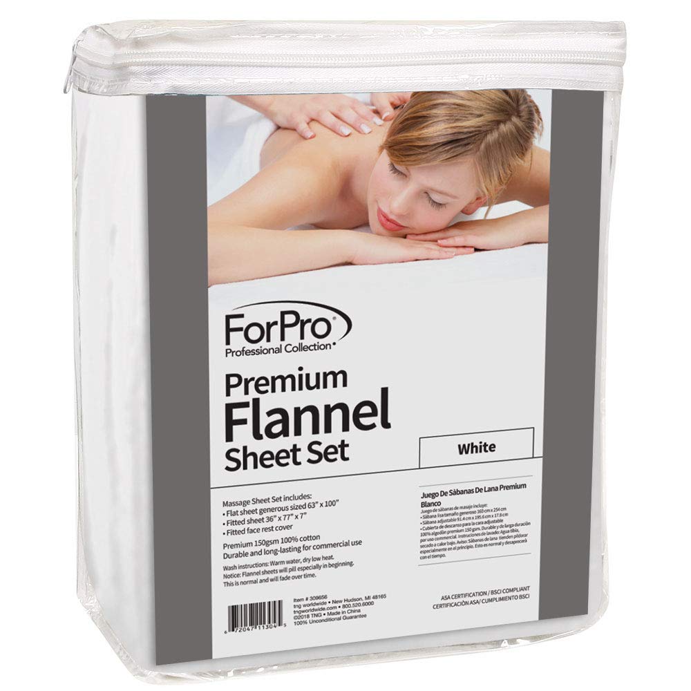 For Pro - Juego de sábanas de Masaje de Franela de 3 Piezas, Color Blanco, para mesas de Masaje, Incluye sábana encimera de Masaje, sábana Bajera Ajustable de Masaje y Funda de reposamanos Ajustable