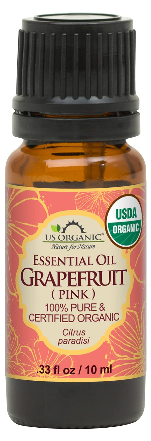 US Organic Aceite Esencial de Toronja Rosa (Grapefruit), 100% Puro, Orgánico USDA, Prensado en Frío, Sin Diluir, para Difusor, Aromaterapia y Proyectos DIY, 10 ml