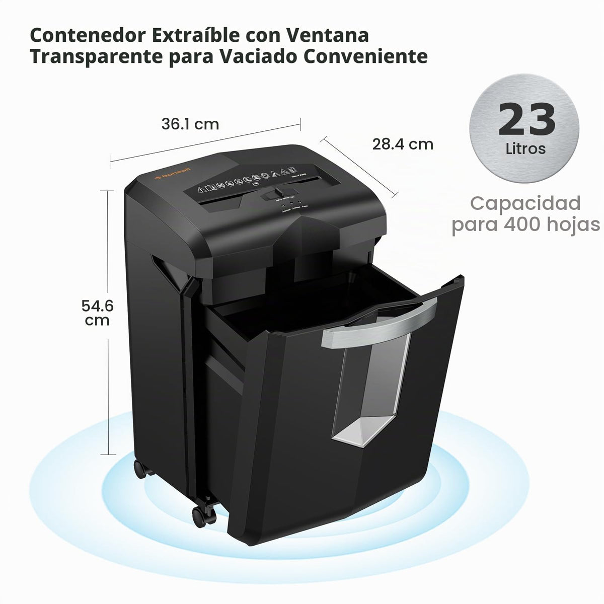 Destructora de Papel Bonsaii EverShred C149-C de 18 Hojas con Capacidad de 6 Galones y 4 Ruedas