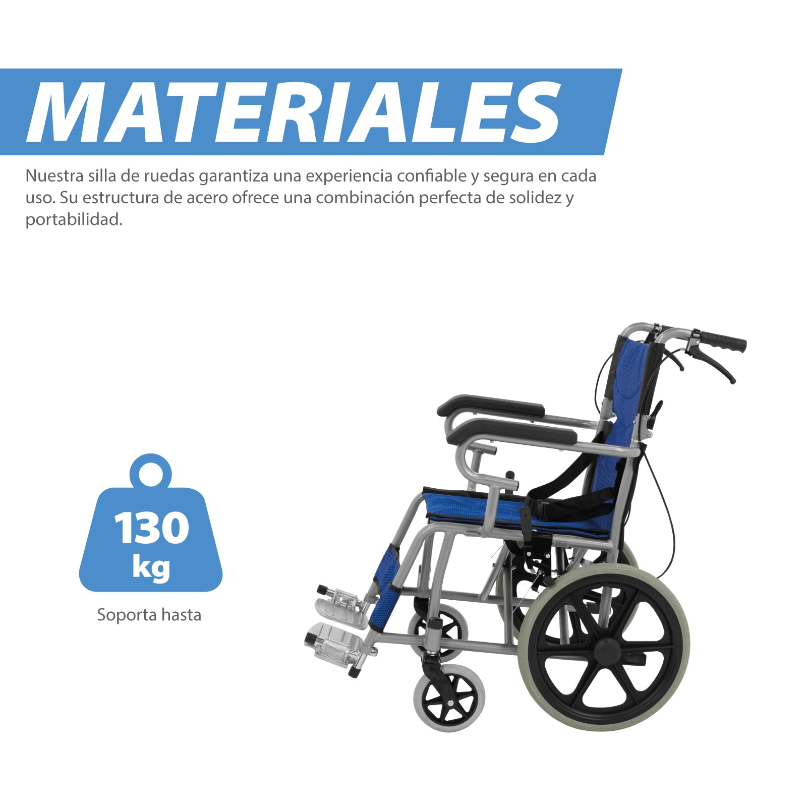 Silla De Ruedas Ligera ONOF Azul Todos Terrenos Con Freno de Mano para Adulto y Adulto Mayor