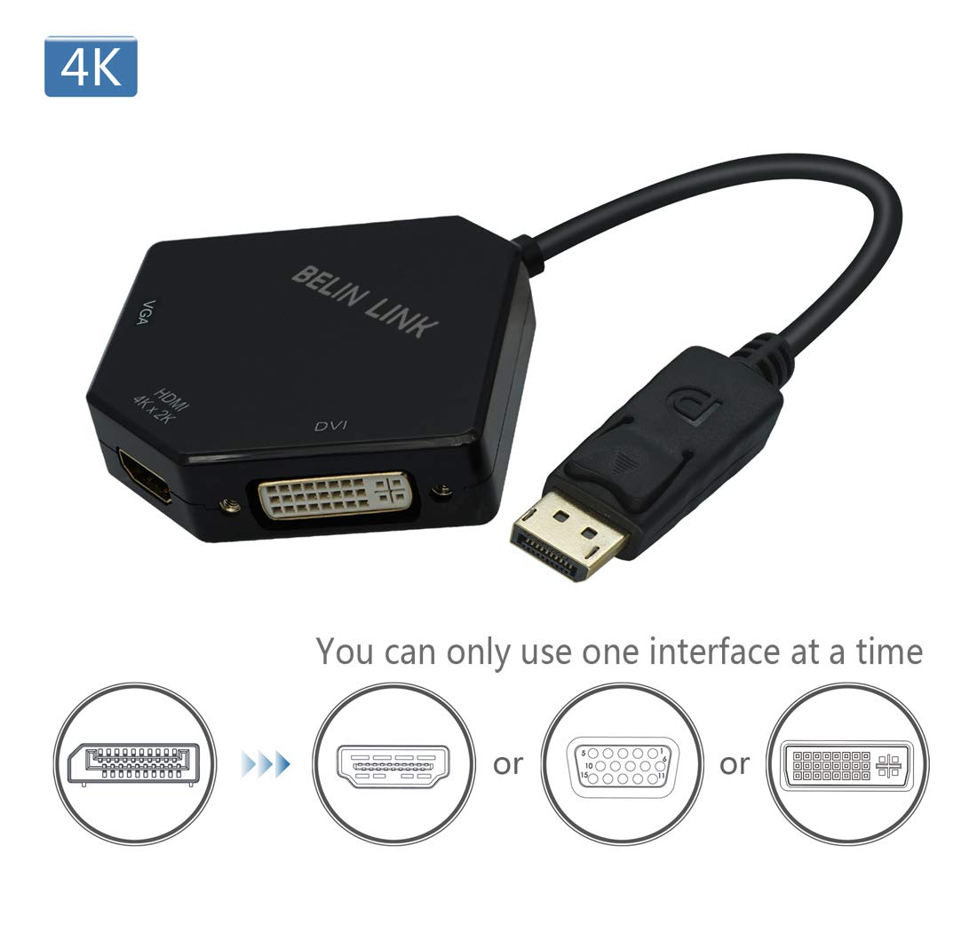 Adaptador DisplayPort a HDMI VGA DVI DP HDMI VGA DVI para Video 4K Negro Chapado en Oro Forma de Diamante