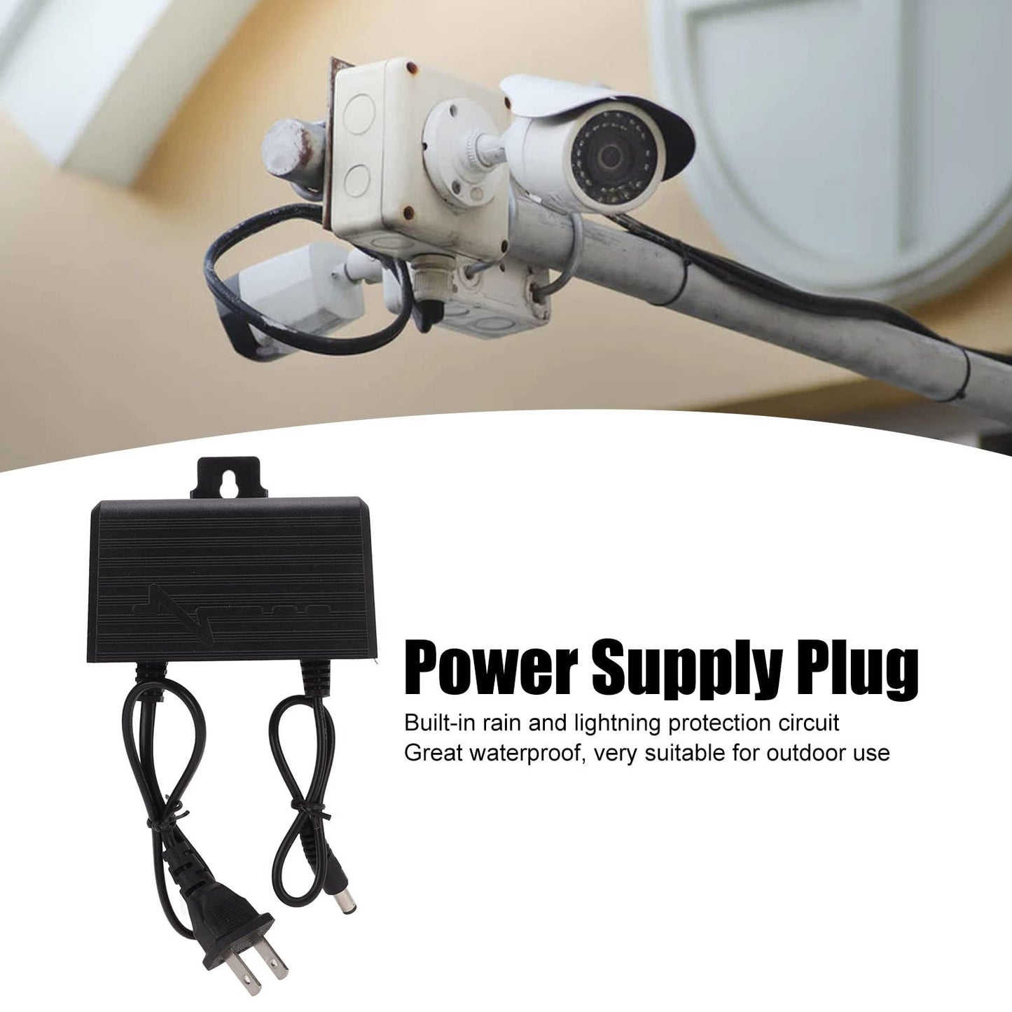 Enchufe de Fuente de Alimentación, Protección contra la Lluvia Al Aire Libre 12V 2A Adaptador a Prueba de Herrumbre para Cámaras de Vigilancia Monitor (Enchufe de EE. UU.)