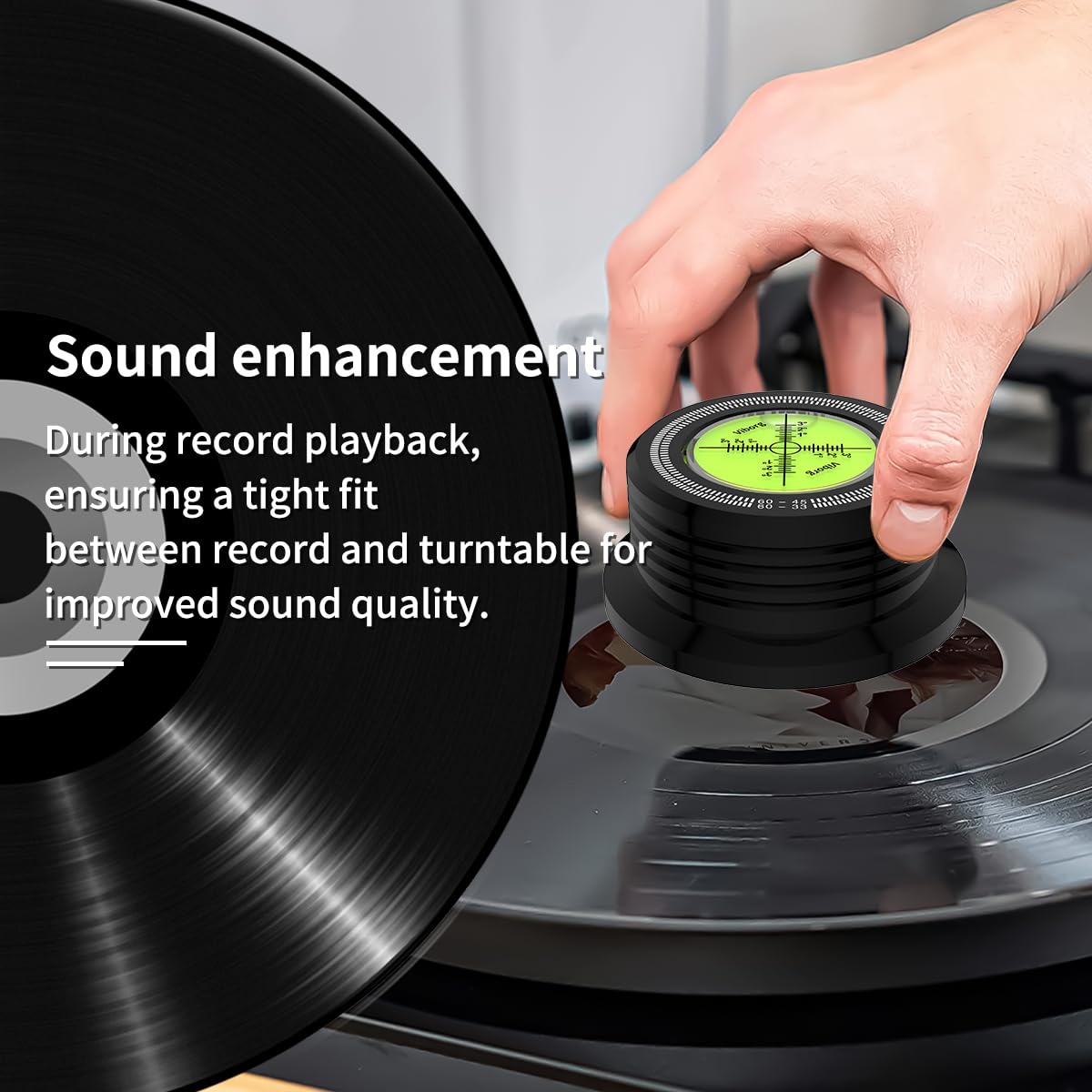 Estabilizador de Peso Viborg Negro con Nivel y Escala Estroboscópica para Fonógrafo