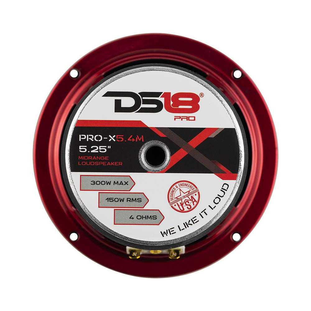 DS18 PRO-X5.4M - Altavoz de 5.25 pulgadas, rango medio, bala de aluminio rojo, 300 W máximo, 150 W RMS, 4 ohmios - Altavoces de puerta de audio de calidad premium para sistema de sonido estéreo de