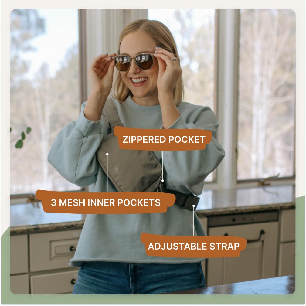 Parker Baby Co. - Riñonera, Bolsa Cruzada para Mamás, con amplio espacio para pañales | "Birch Belt Bag", Gris
